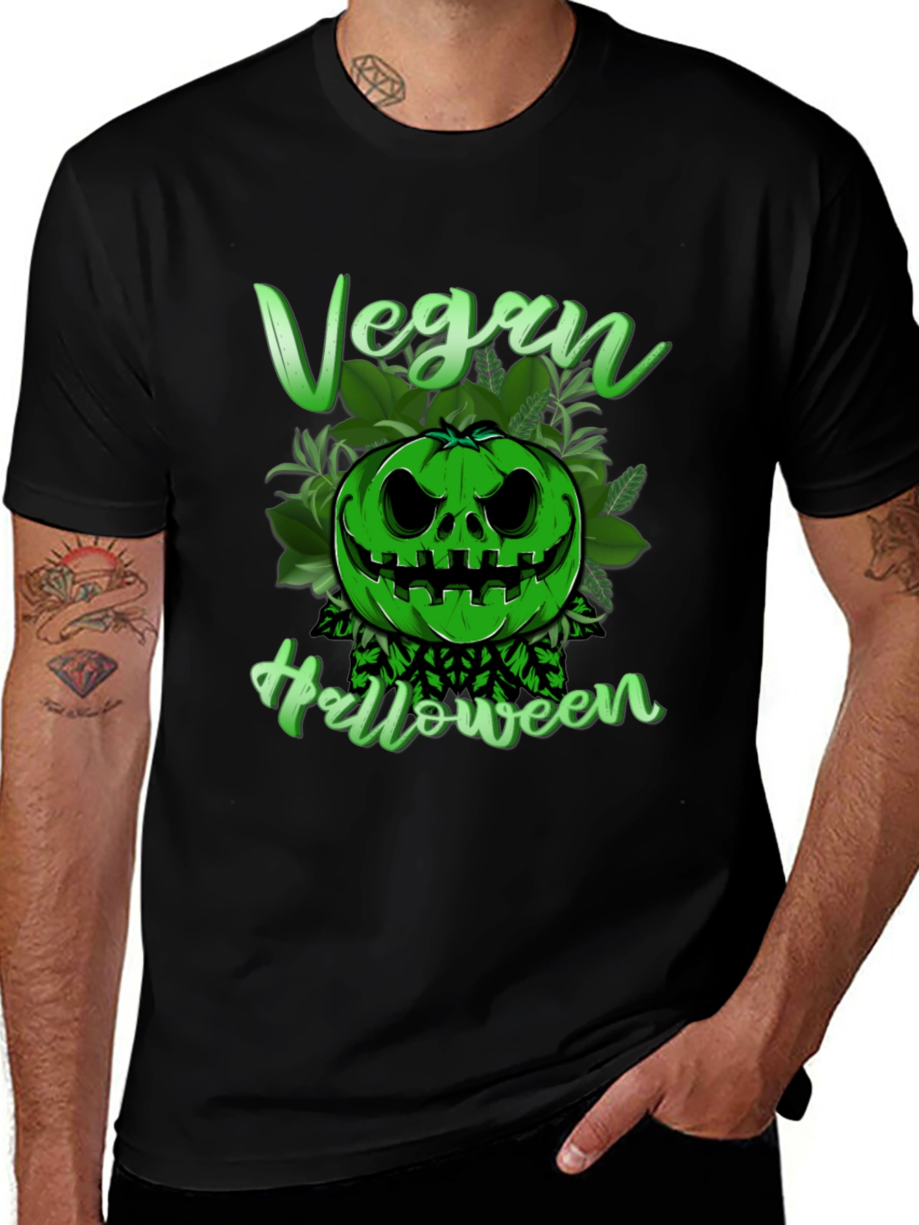 Vegan Halloween T-Shirt - Green Pumpkin Graphic Tee