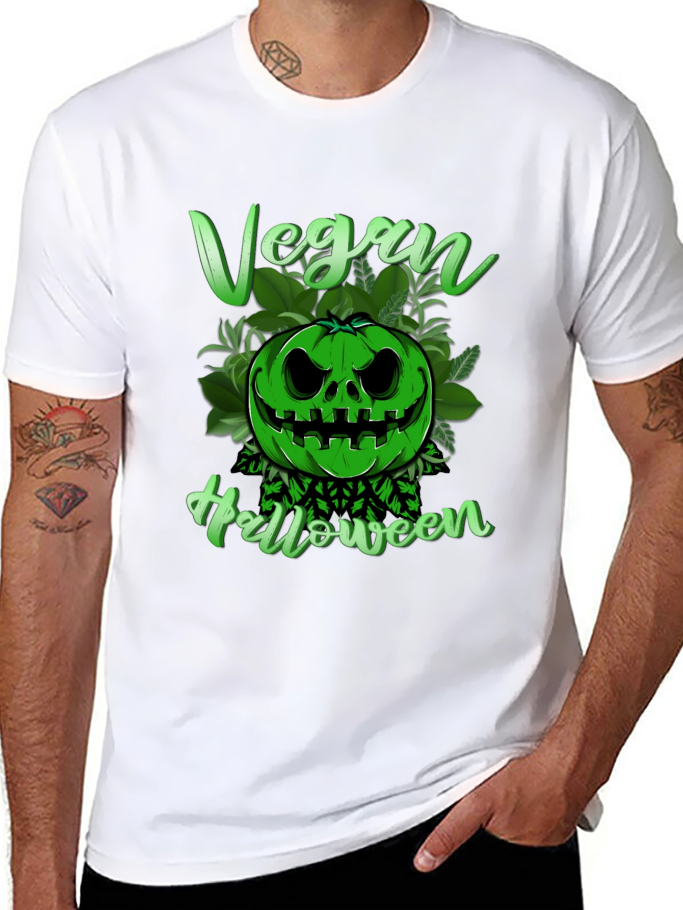Vegan Halloween T-Shirt - Green Pumpkin Graphic Tee