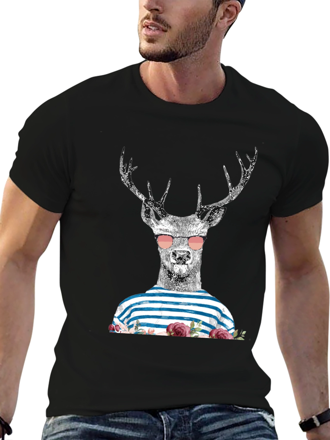 Deer with Sunglasses Graphic T-Shirt