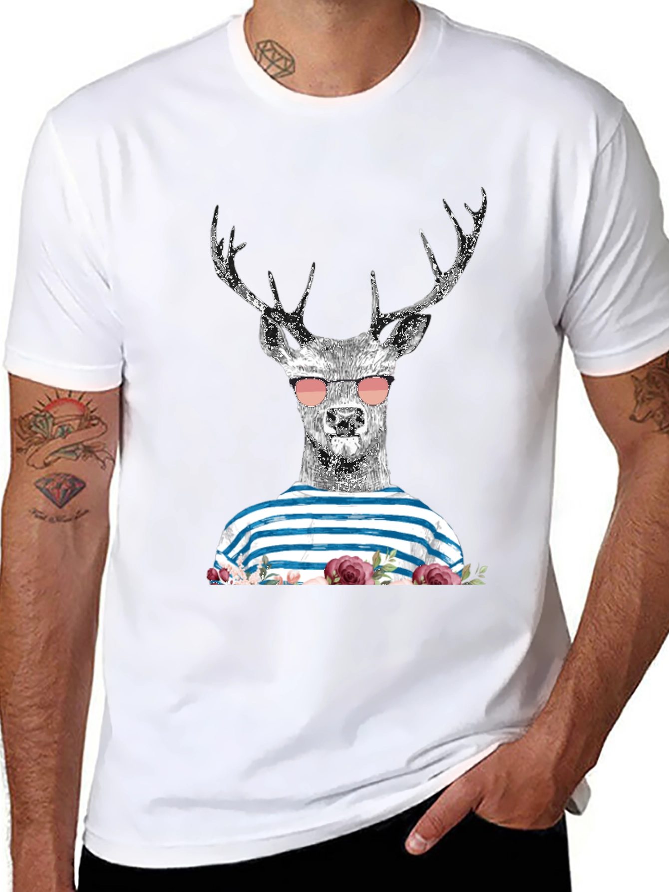 Deer with Sunglasses Graphic T-Shirt