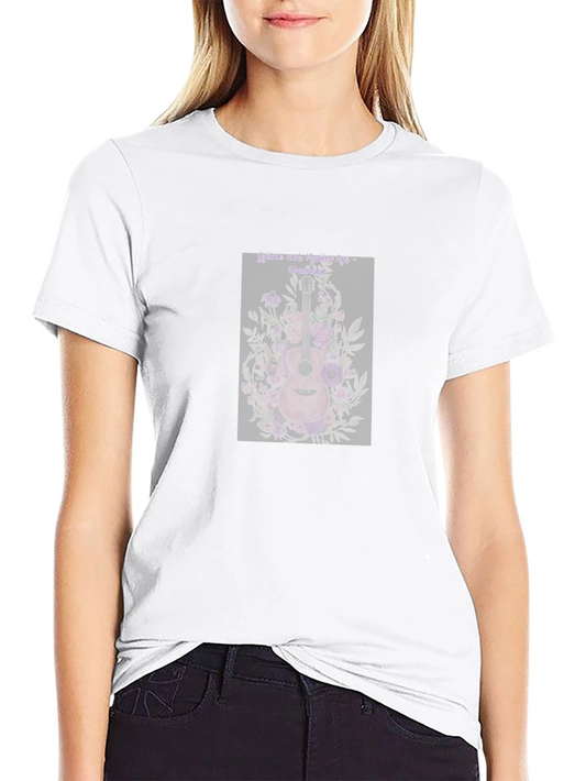 Guitar & Floral Art Black T-Shirt
