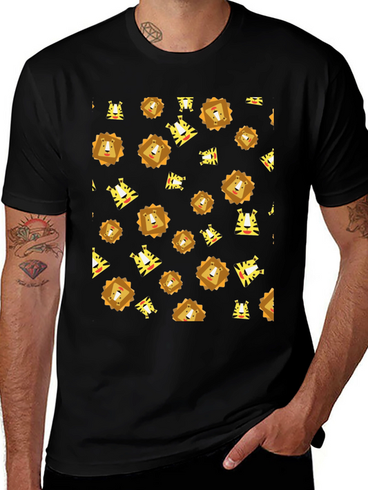 Lion and Tiger Pattern Black T-Shirt