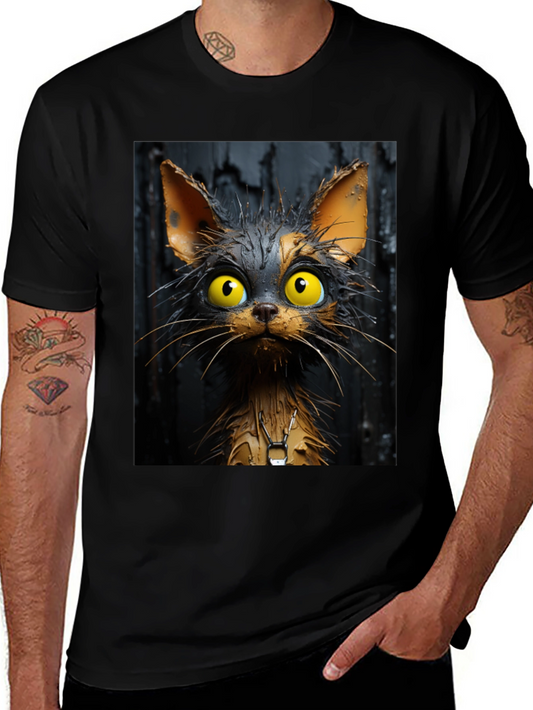 Cartoon Cat Graphic Tee - Unisex Black T-Shirt