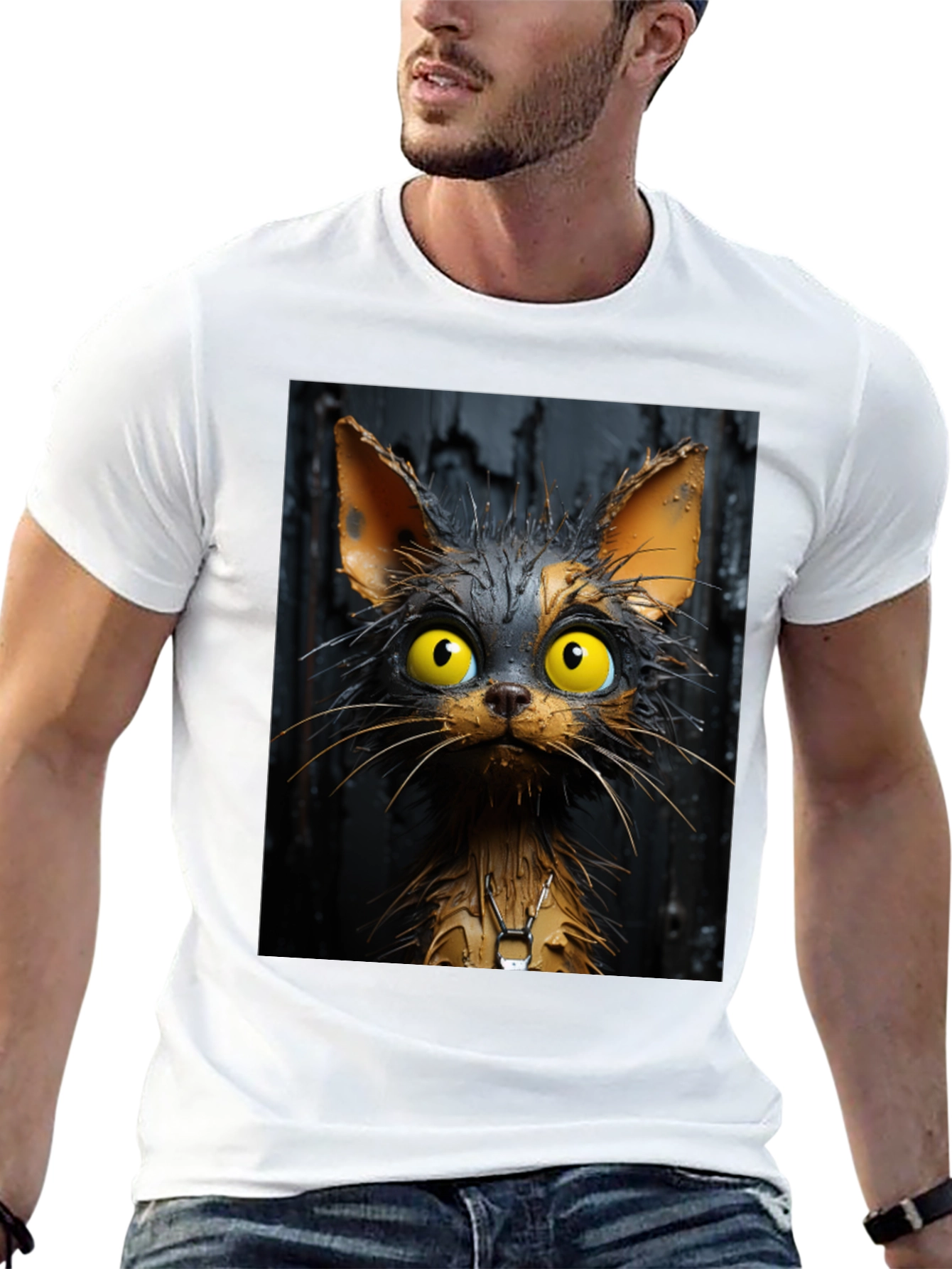 Cartoon Cat Graphic Tee - Unisex Black T-Shirt