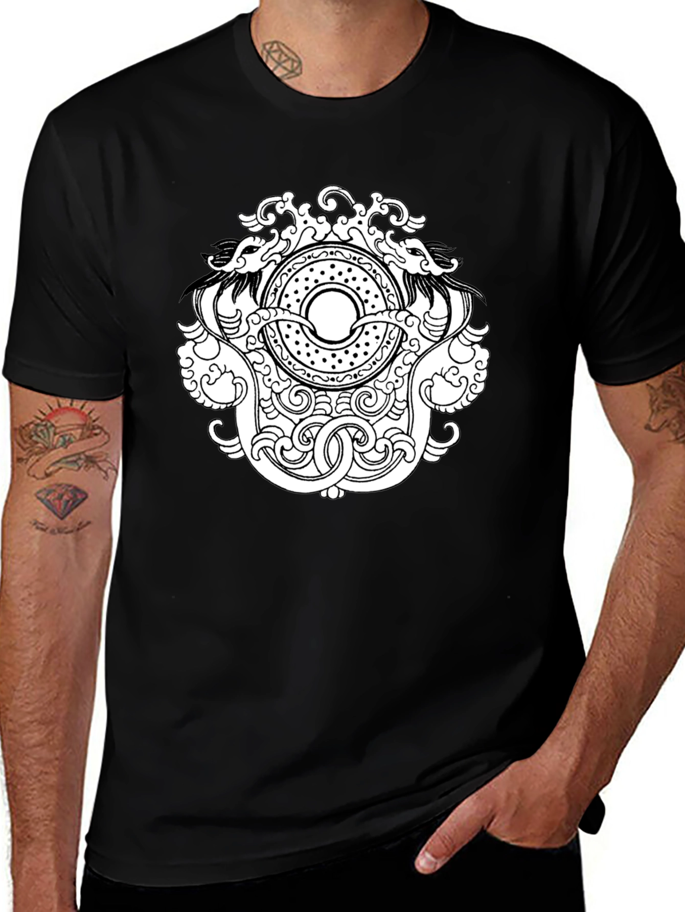 Black T-Shirt with Intricate Dragon Design