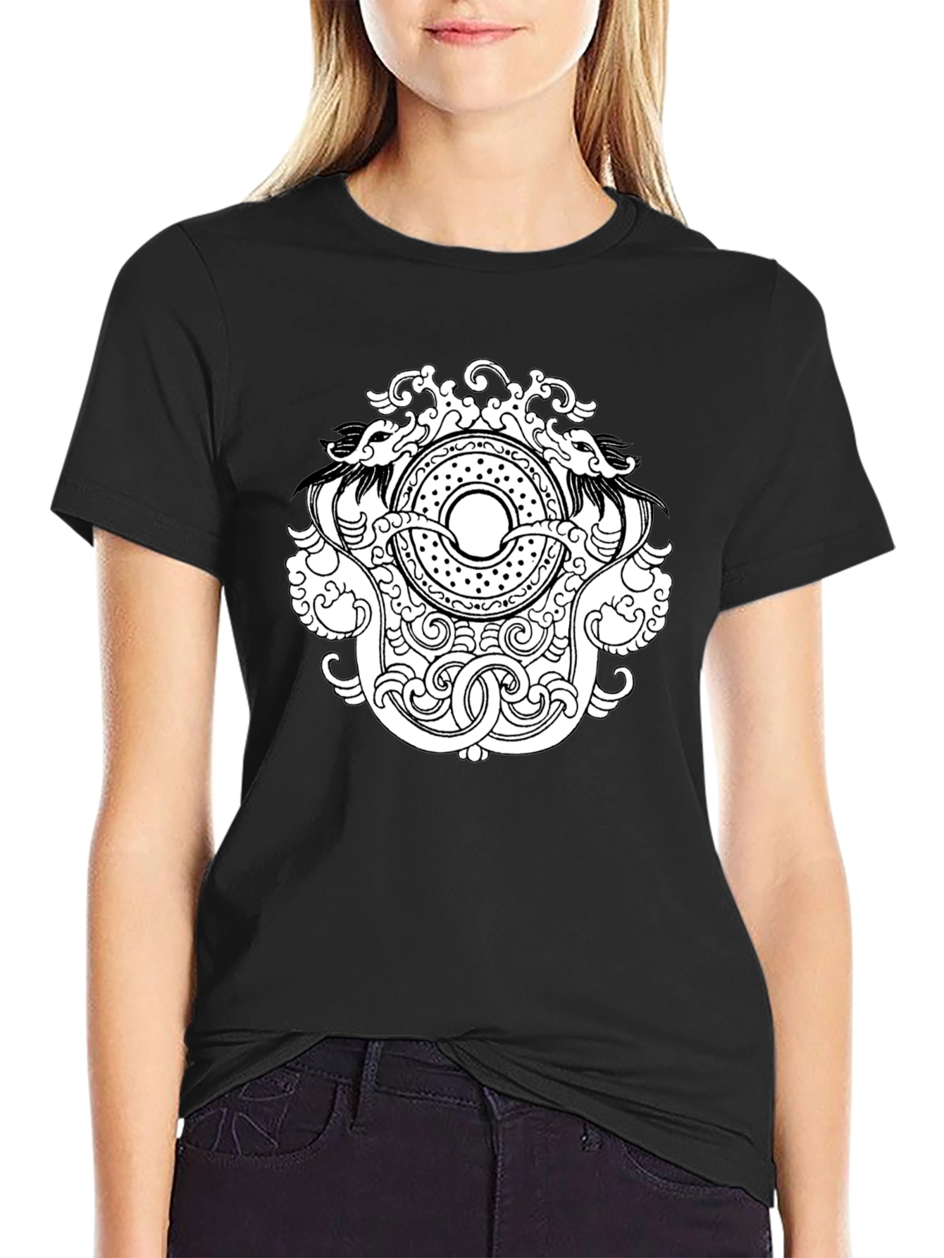 Black T-Shirt with Intricate Dragon Design