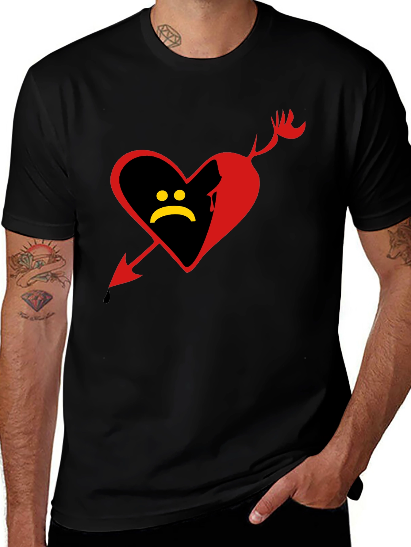 Sad Heart Graphic Tee - Black Cotton Shirt