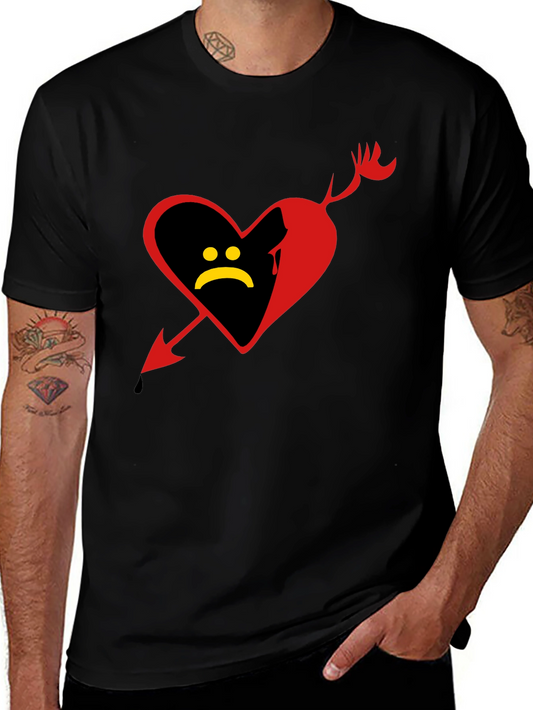 Sad Heart Graphic Tee - Black Cotton Shirt