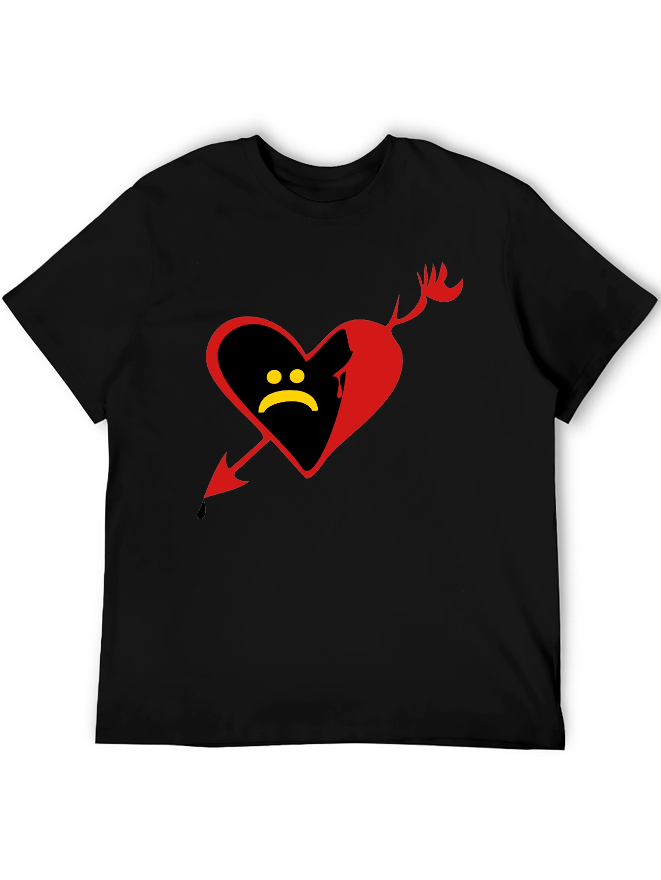Sad Heart Graphic Tee - Black Cotton Shirt