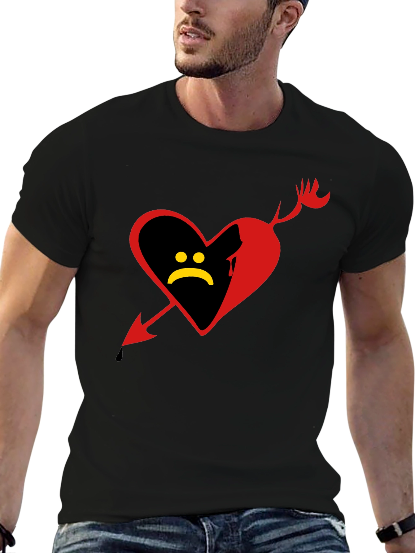 Sad Heart Graphic Tee - Black Cotton Shirt