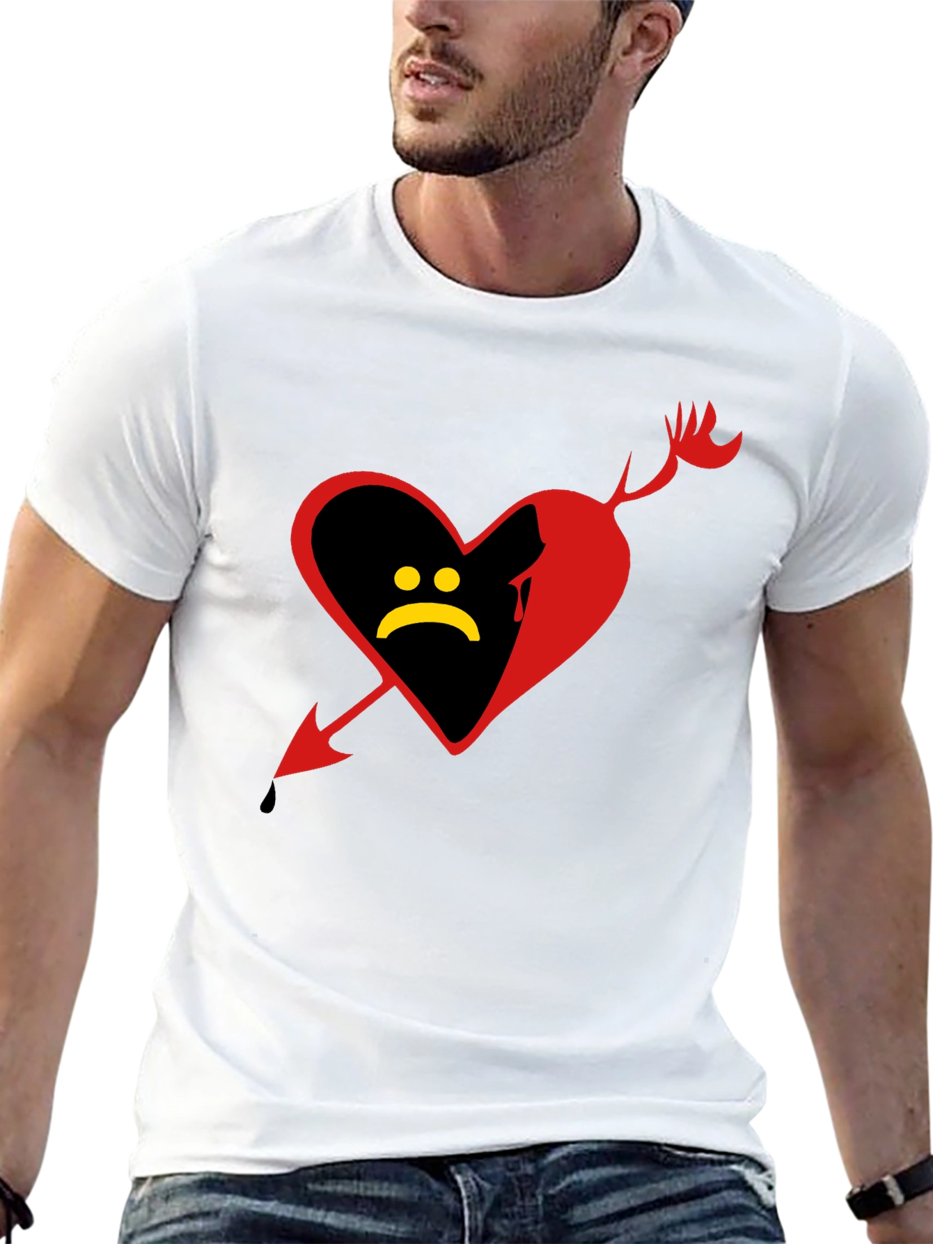 Sad Heart Graphic Tee - Black Cotton Shirt