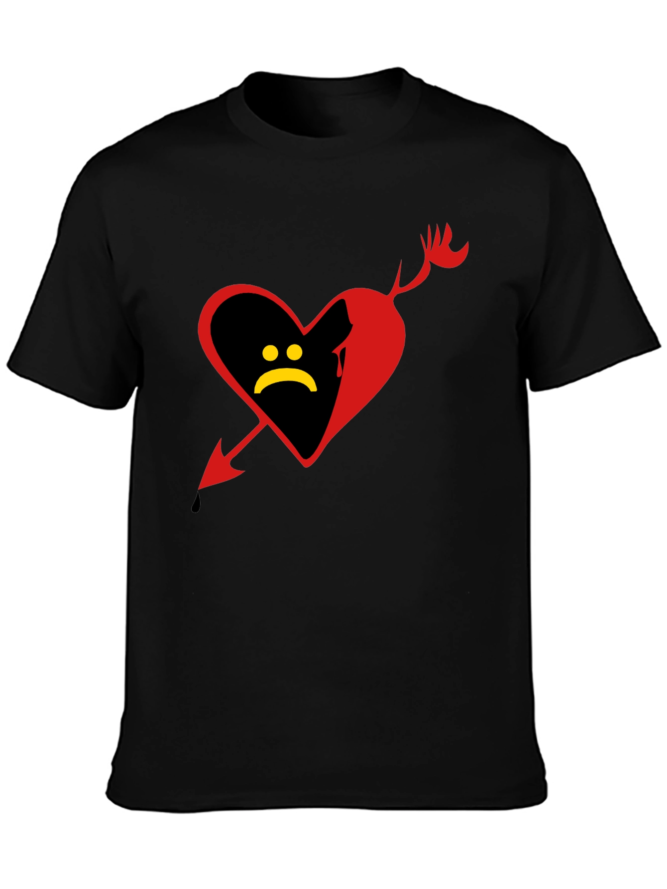 Sad Heart Graphic Tee - Black Cotton Shirt
