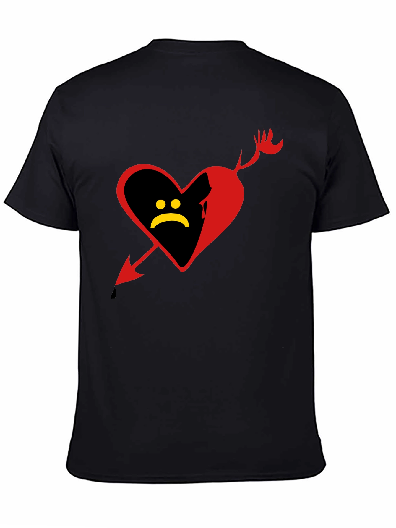 Sad Heart Graphic Tee - Black Cotton Shirt