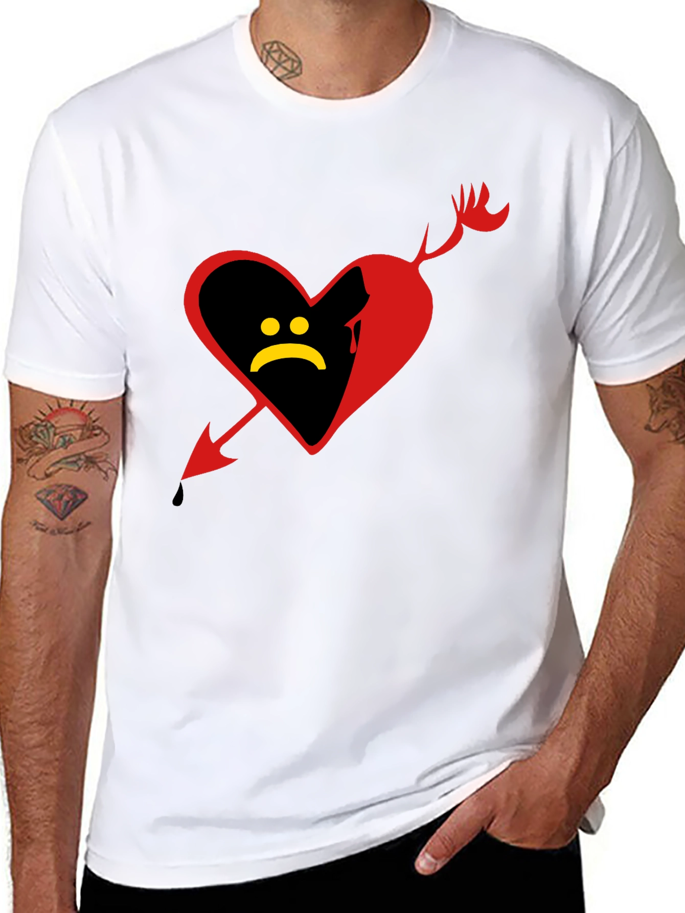 Sad Heart Graphic Tee - Black Cotton Shirt