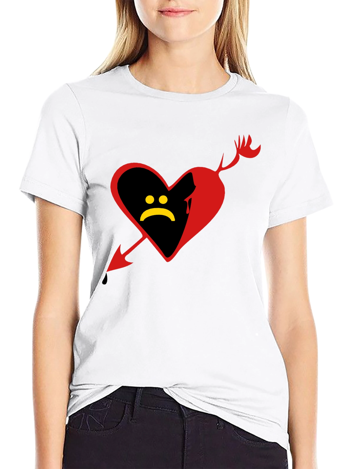 Sad Heart Graphic Tee - Black Cotton Shirt