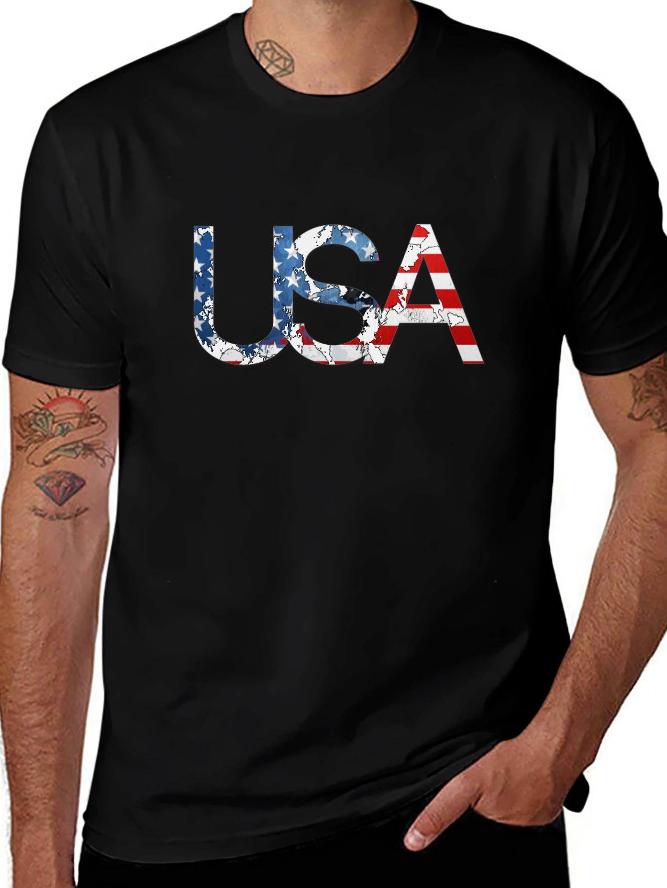 USA Flag Patriotic T-Shirt - Classic Black Tee