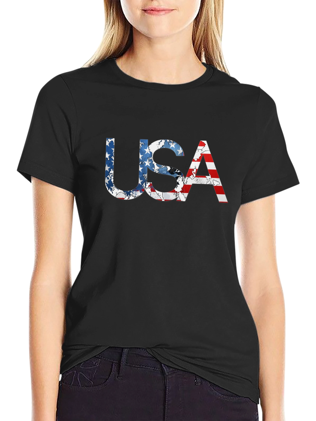USA Flag Patriotic T-Shirt - Classic Black Tee