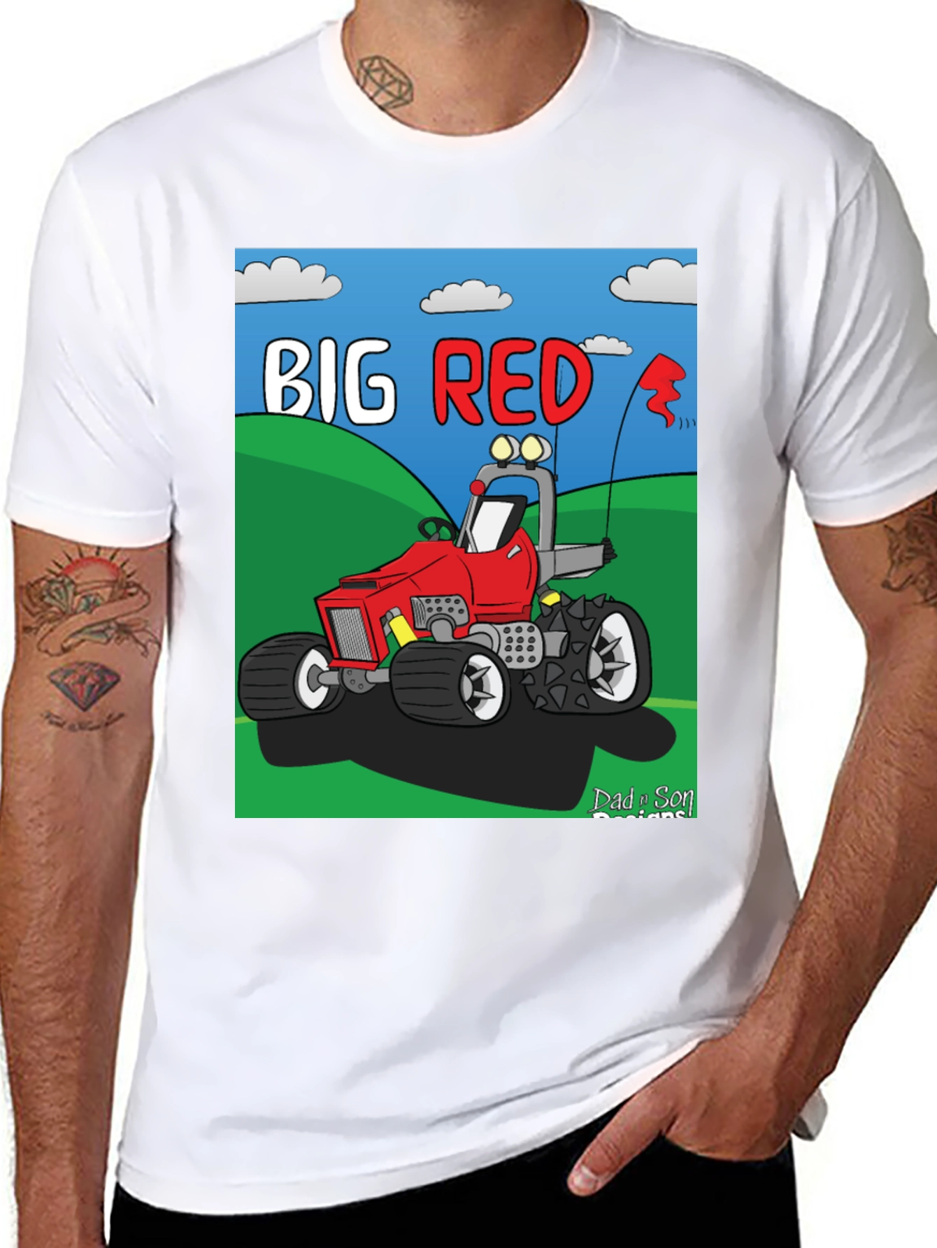 Big Red Cartoon Tractor Graphic Tee