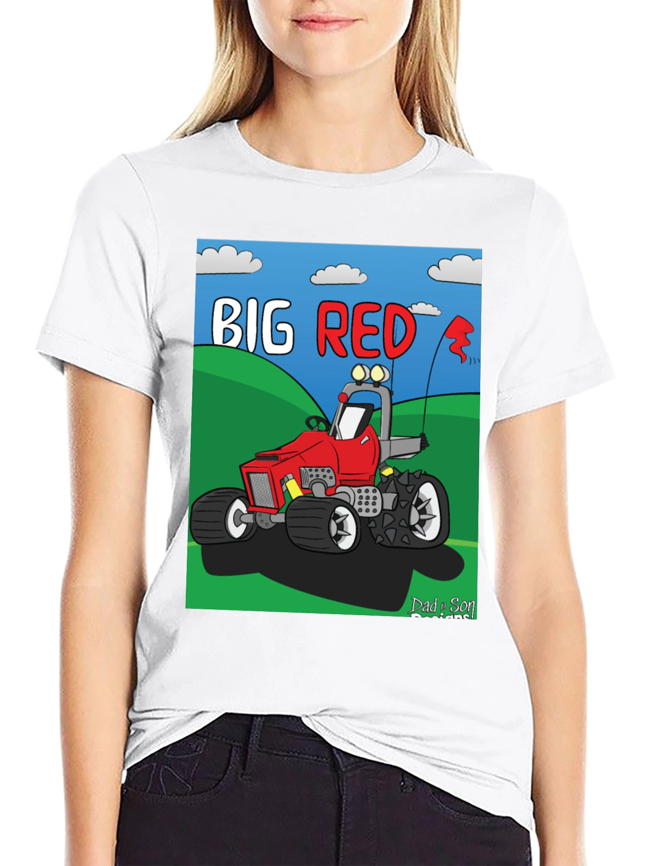 Big Red Cartoon Tractor Graphic Tee