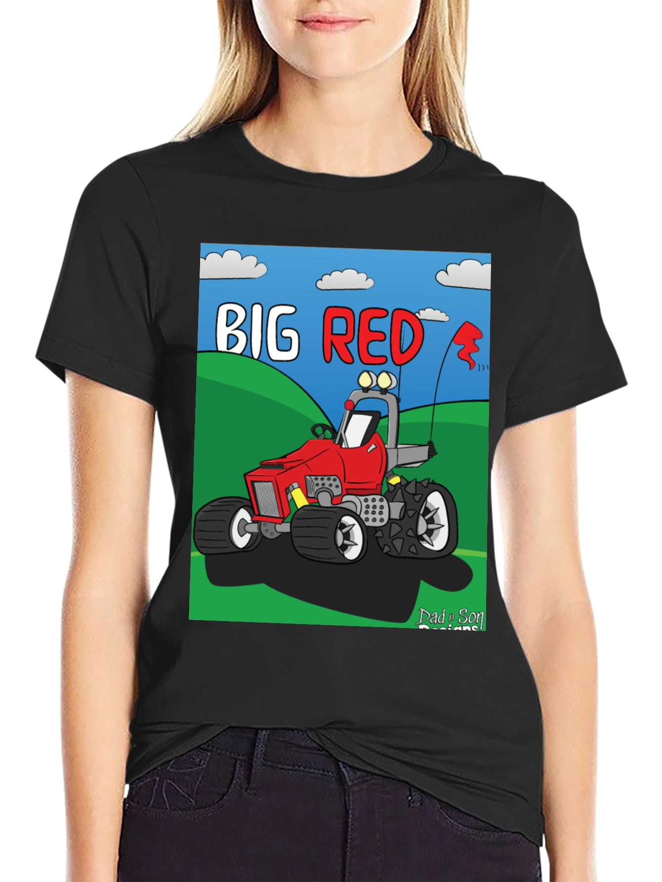 Big Red Cartoon Tractor Graphic Tee