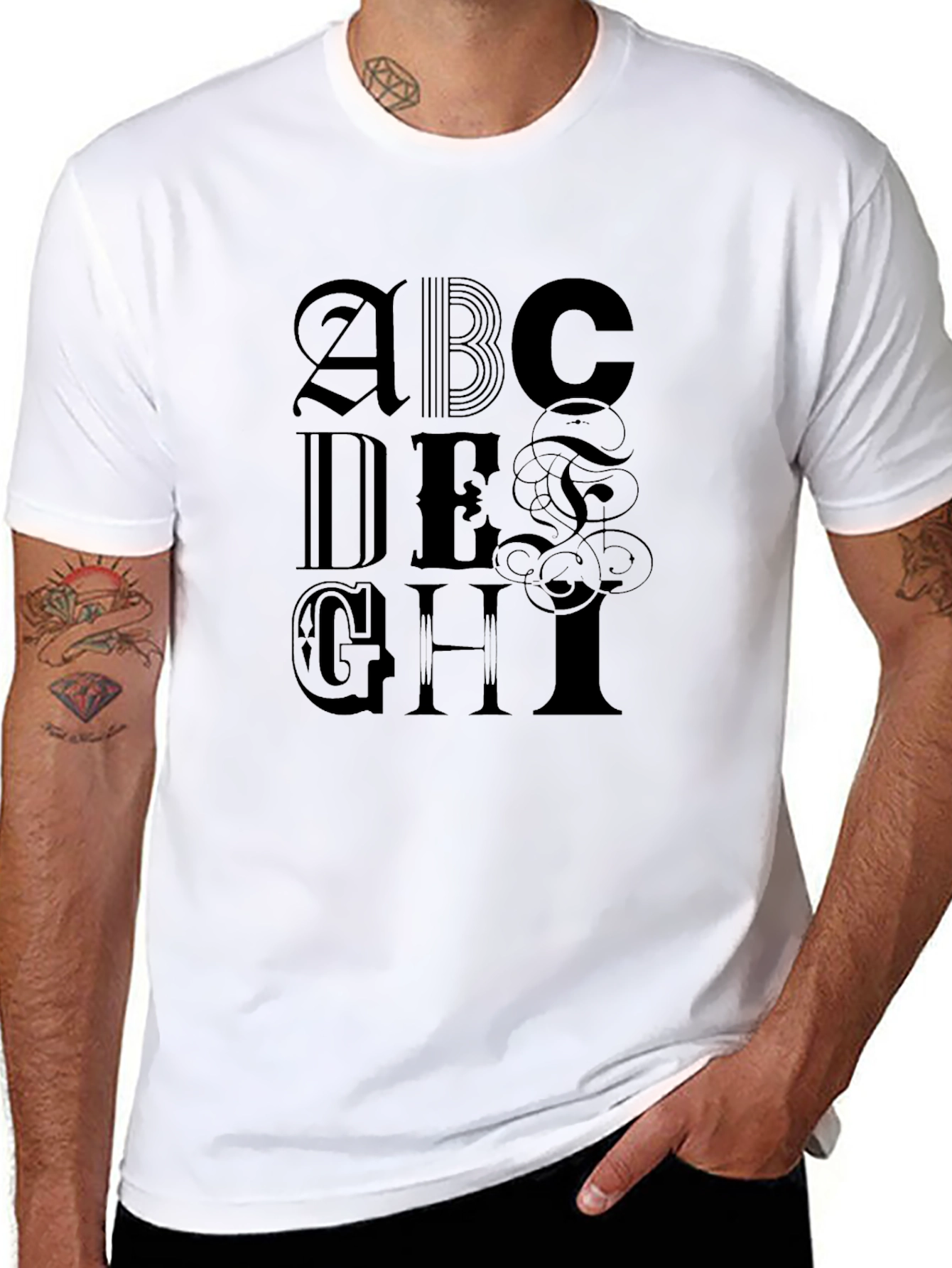 ABC Lettering Black T-Shirt - Stylish Graphic Tee