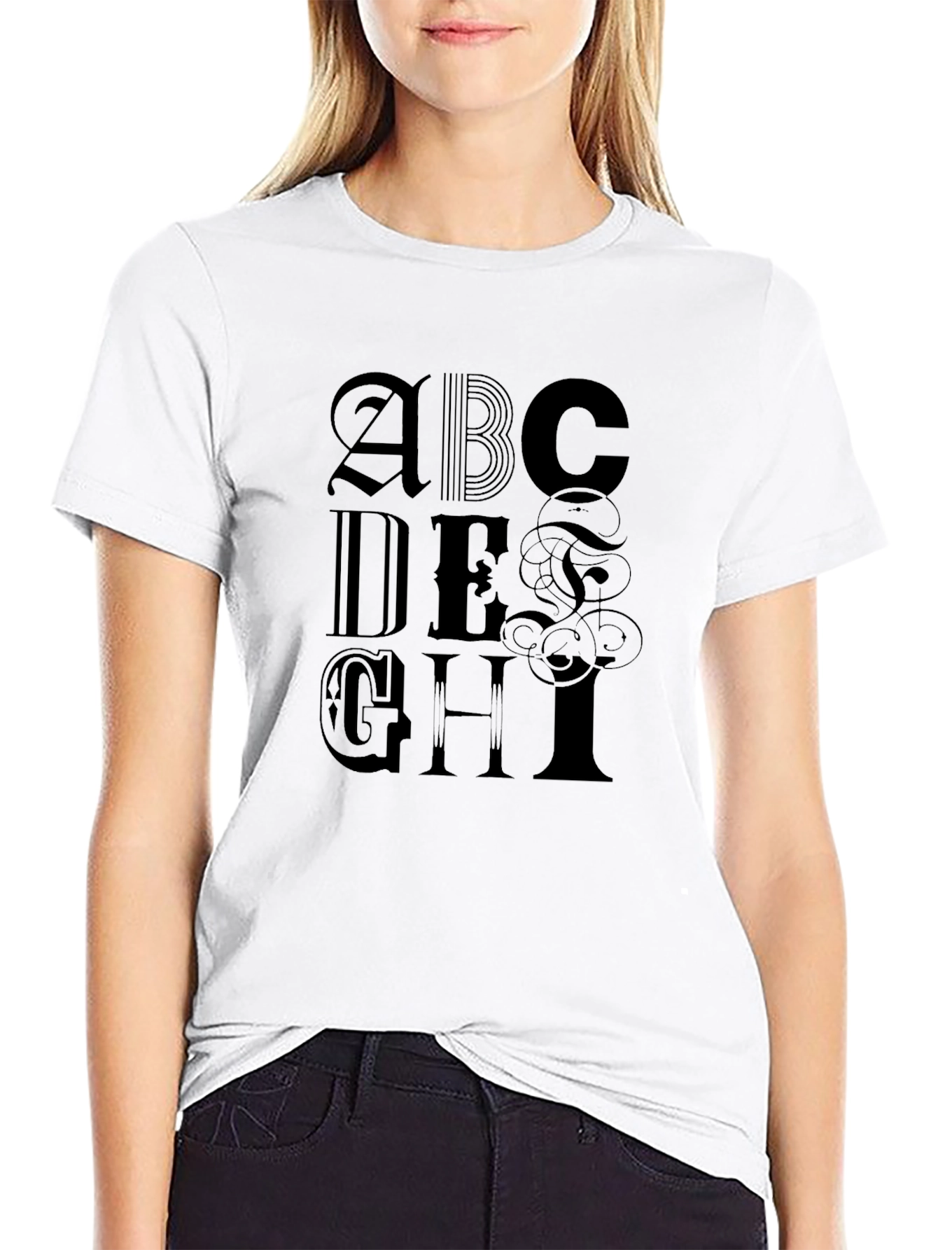 ABC Lettering Black T-Shirt - Stylish Graphic Tee