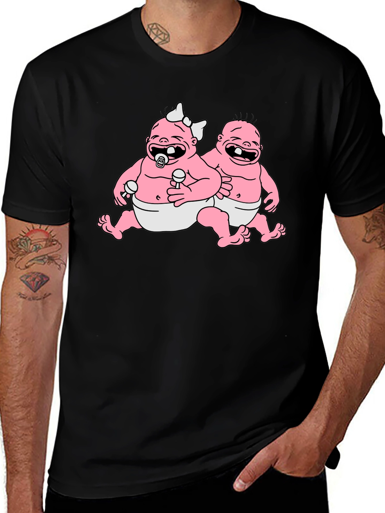 Cartoon Babies Black T-Shirt