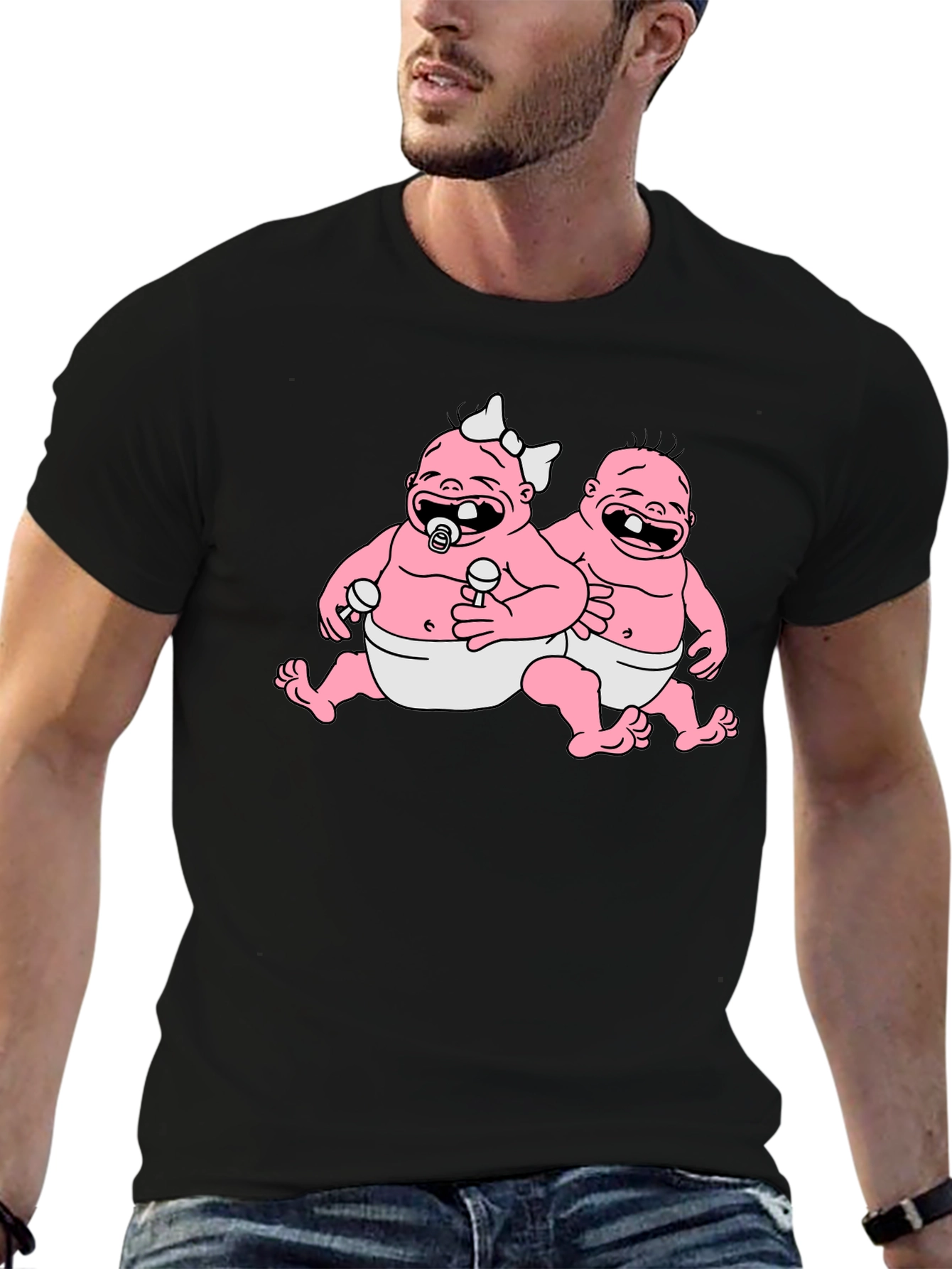 Cartoon Babies Black T-Shirt