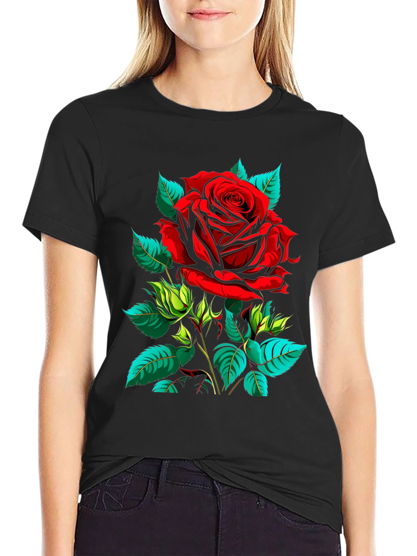 Red Rose Graphic T-Shirt - Bold Floral Design