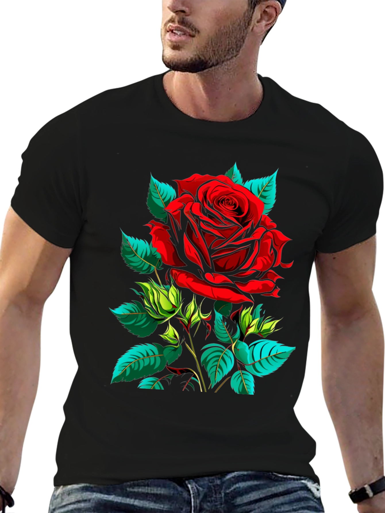 Red Rose Graphic T-Shirt - Bold Floral Design