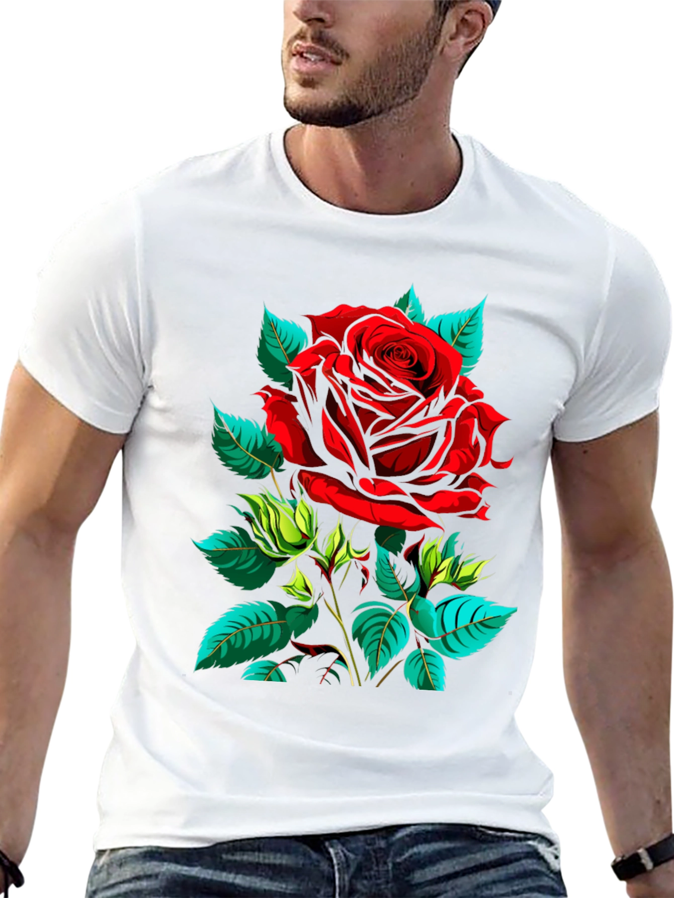 Red Rose Graphic T-Shirt - Bold Floral Design