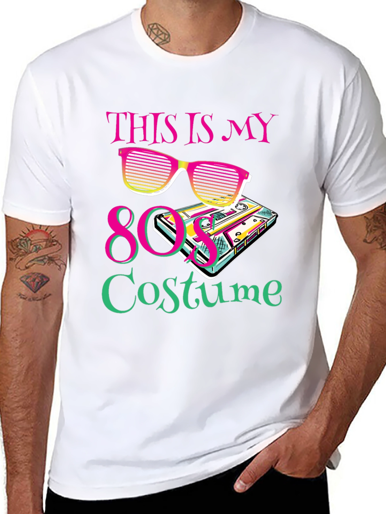 80s Costume Party T-Shirt Retro Cassette Tape Sunglasses