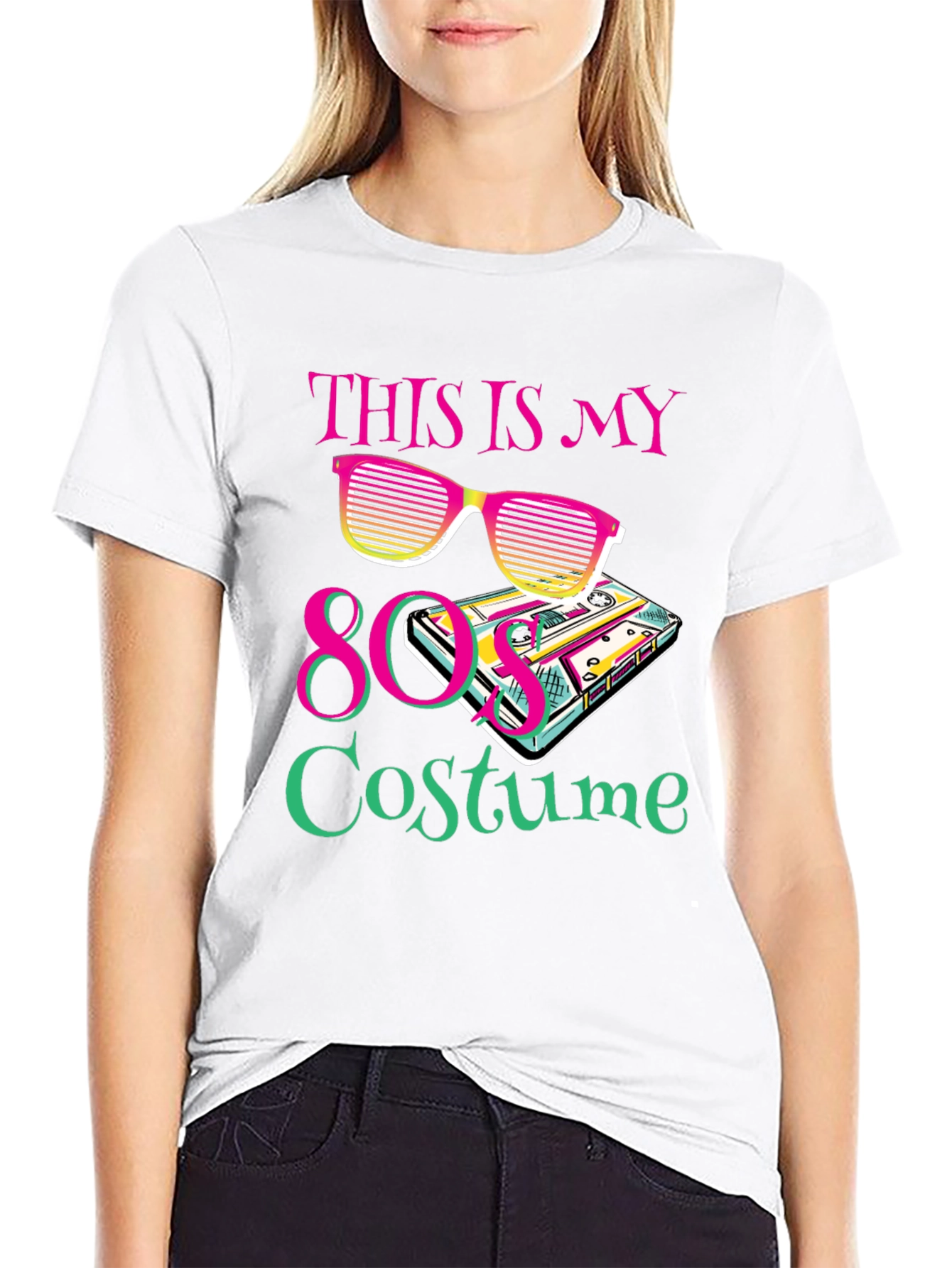 80s Costume Party T-Shirt Retro Cassette Tape Sunglasses