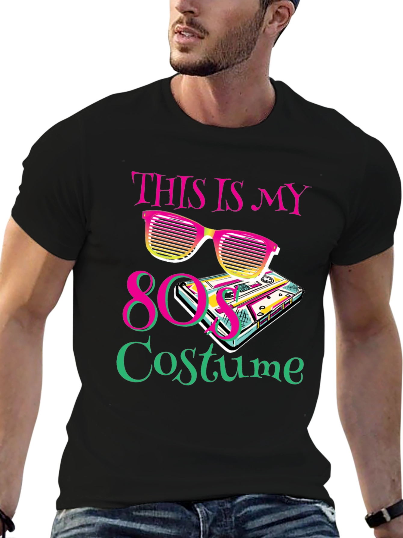 80s Costume Party T-Shirt Retro Cassette Tape Sunglasses