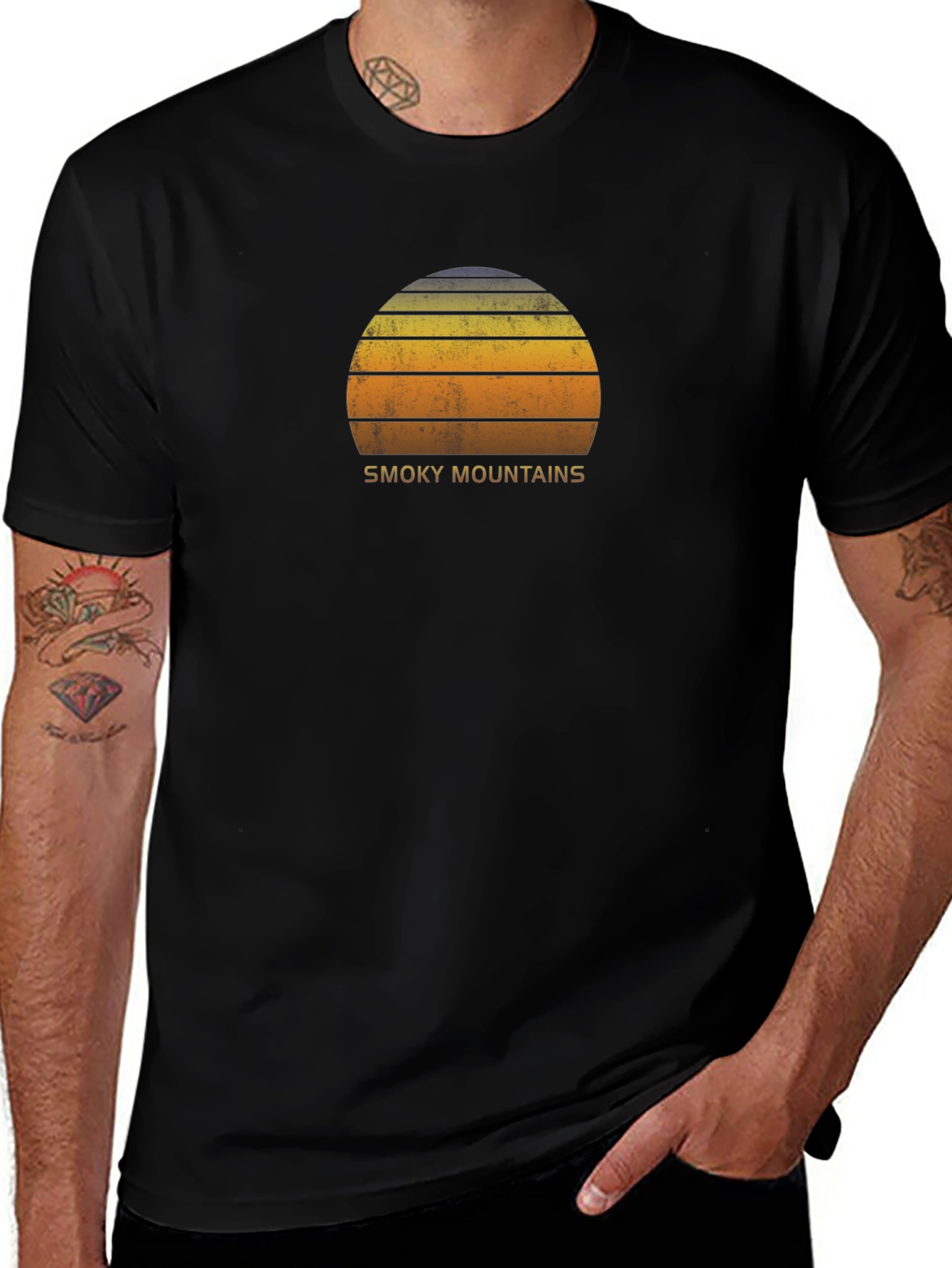 Smoky Mountains Sunset Graphic Tee - Retro Style