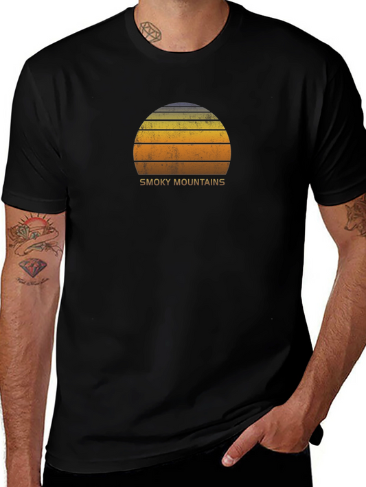 Smoky Mountains Sunset Graphic Tee - Retro Style
