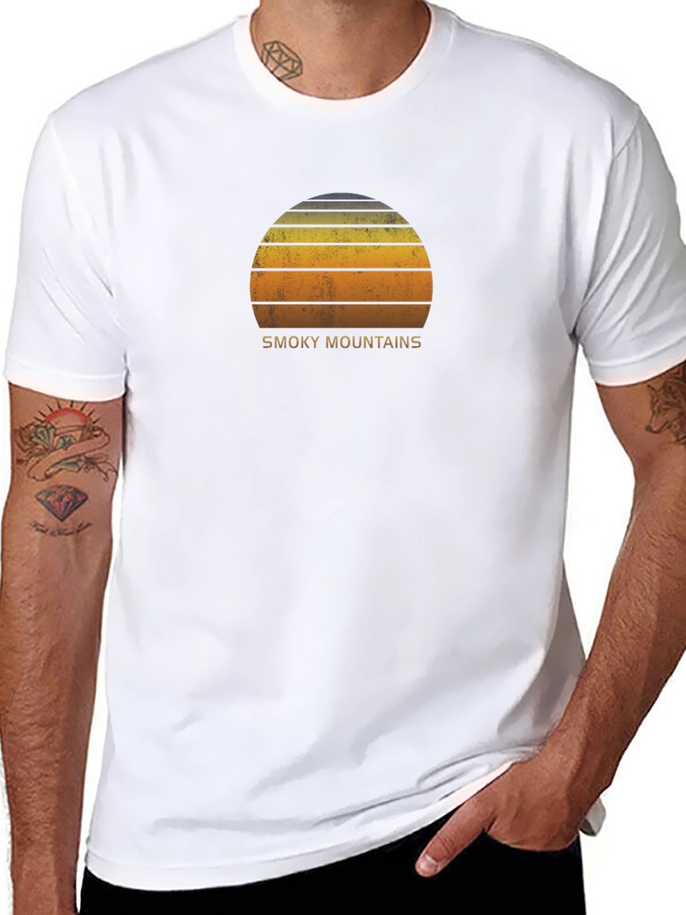 Smoky Mountains Sunset Graphic Tee - Retro Style