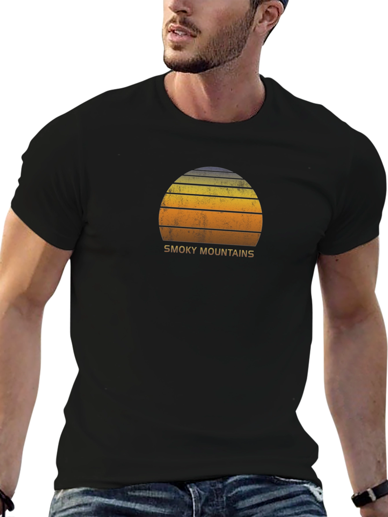Smoky Mountains Sunset Graphic Tee - Retro Style