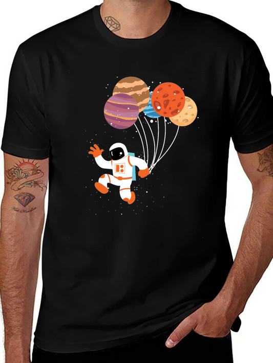 Astronaut Planet Balloons Graphic T-Shirt