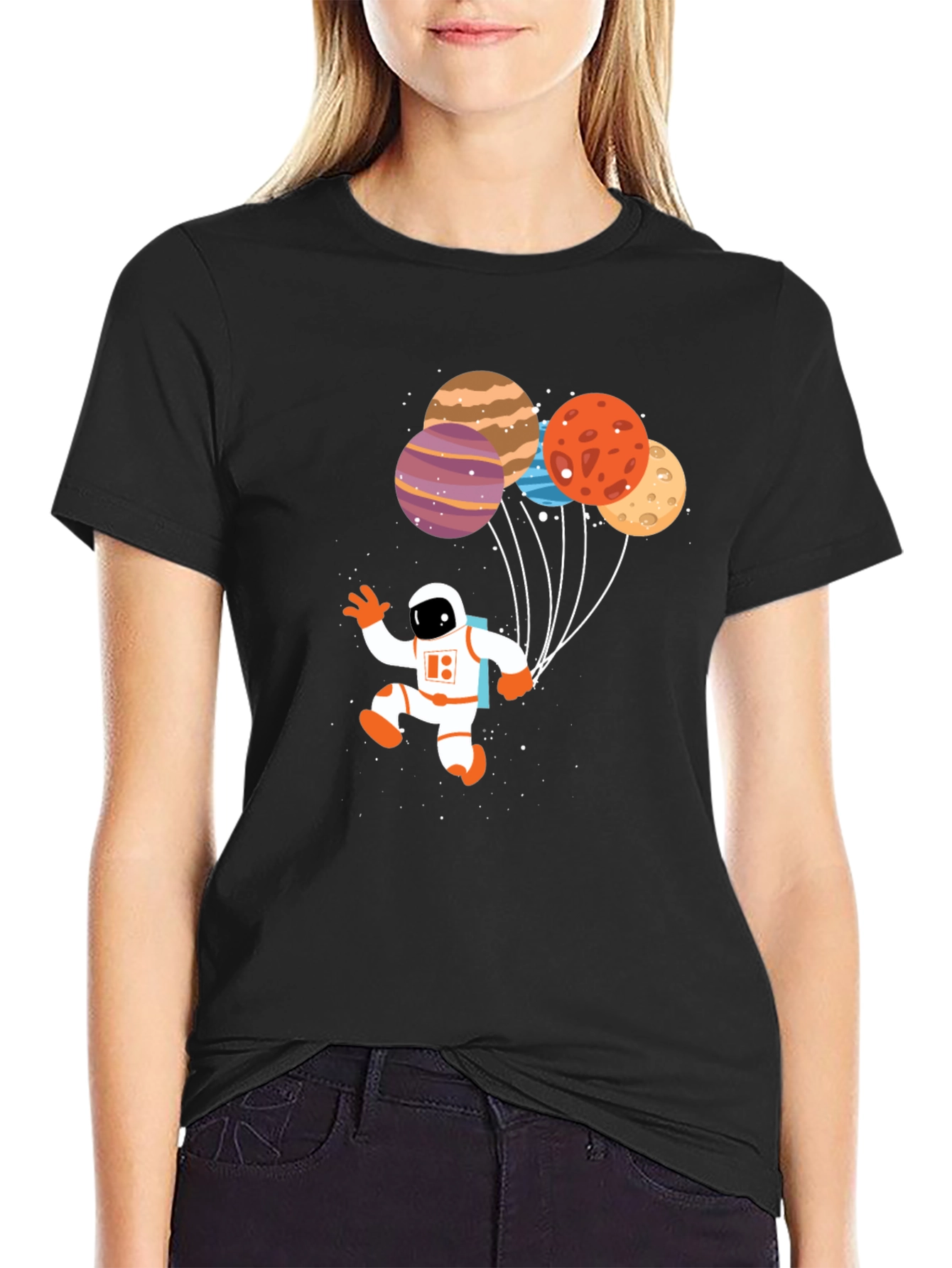 Astronaut Planet Balloons Graphic T-Shirt
