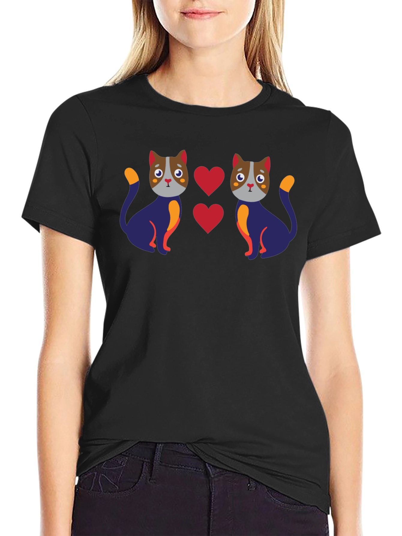 Cute Cat Lover Graphic Tee - Black