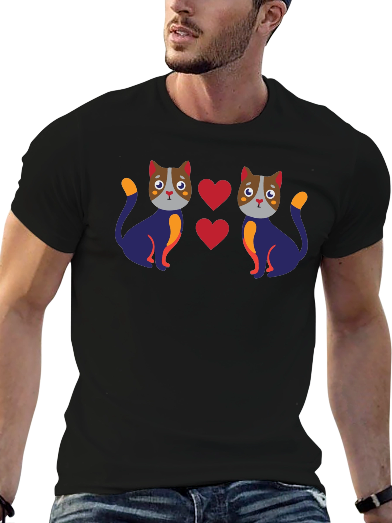 Cute Cat Lover Graphic Tee - Black