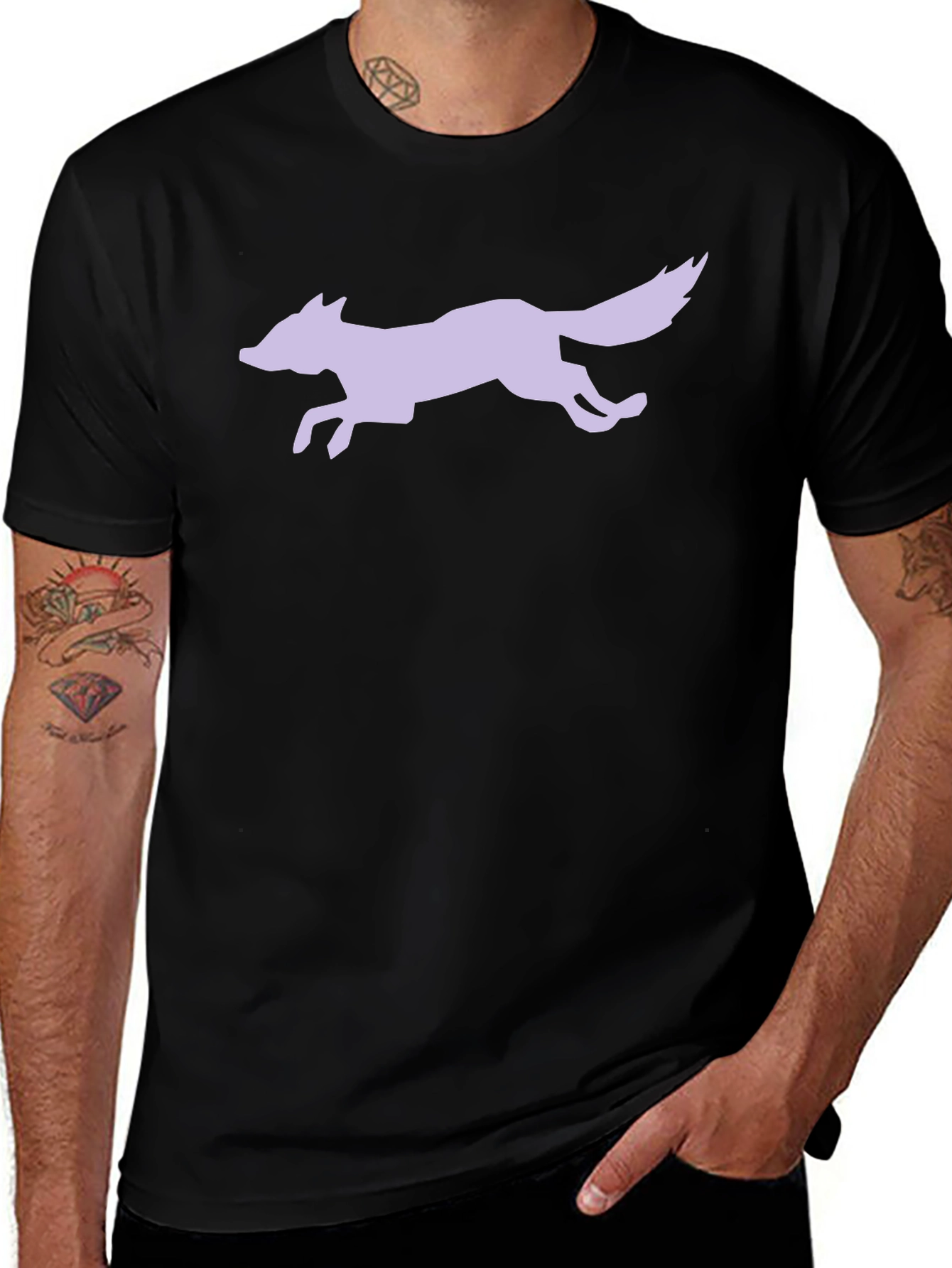 Black T-Shirt with Lavender Fox Graphic