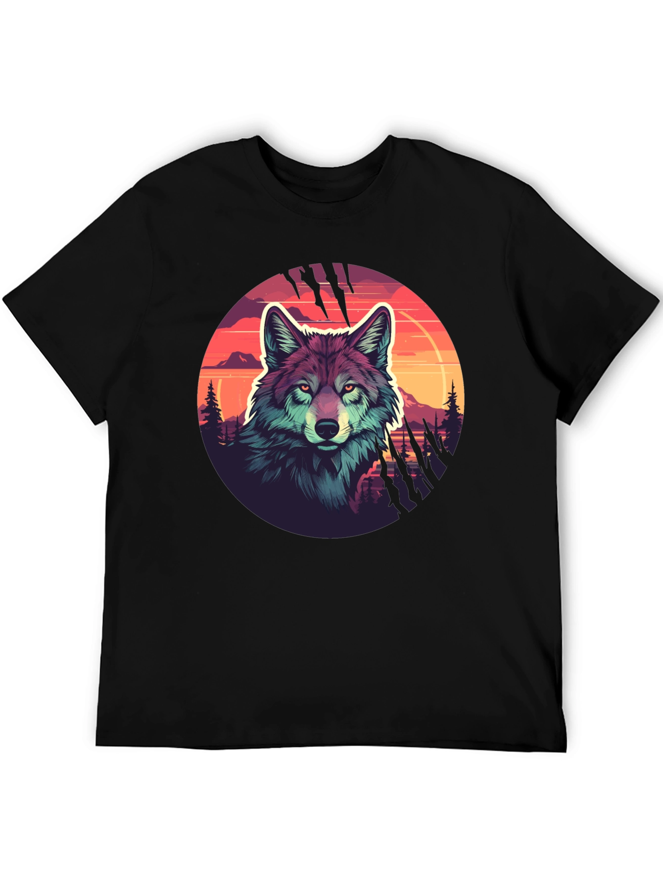 Wolf Graphic Tee - Sunset Design Black T-Shirt