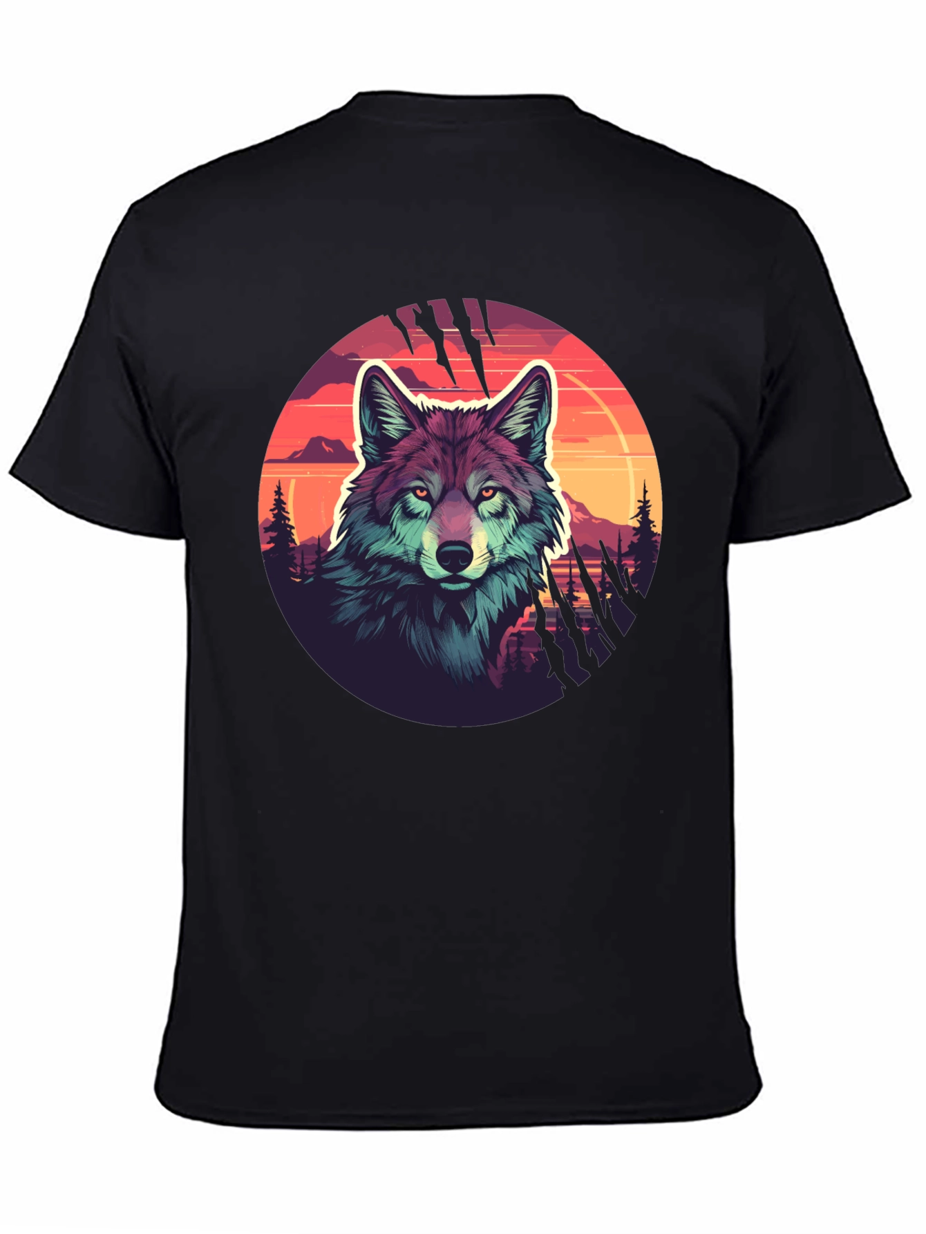 Wolf Graphic Tee - Sunset Design Black T-Shirt