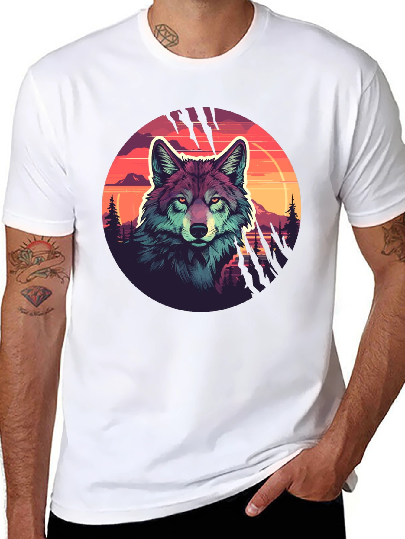 Wolf Graphic Tee - Sunset Design Black T-Shirt