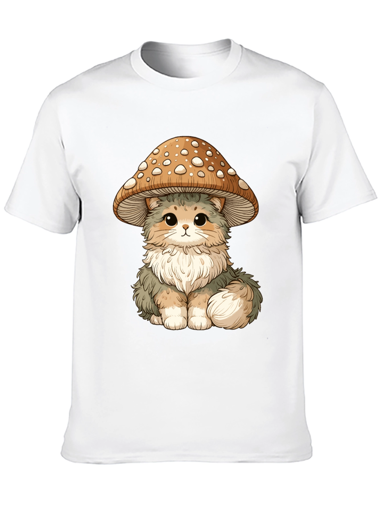 Mushroom Cat T-Shirt - Black Cotton Graphic Tee
