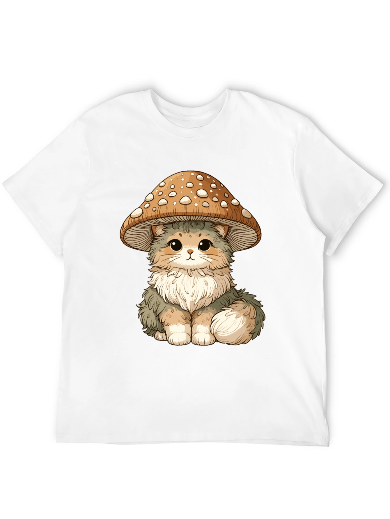 Mushroom Cat T-Shirt - Black Cotton Graphic Tee