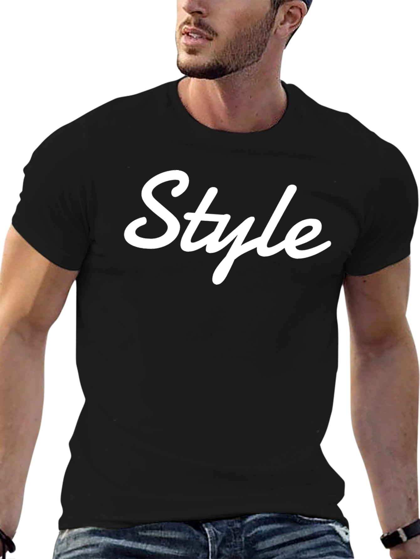 Stylish Black T-Shirt - Style White Text