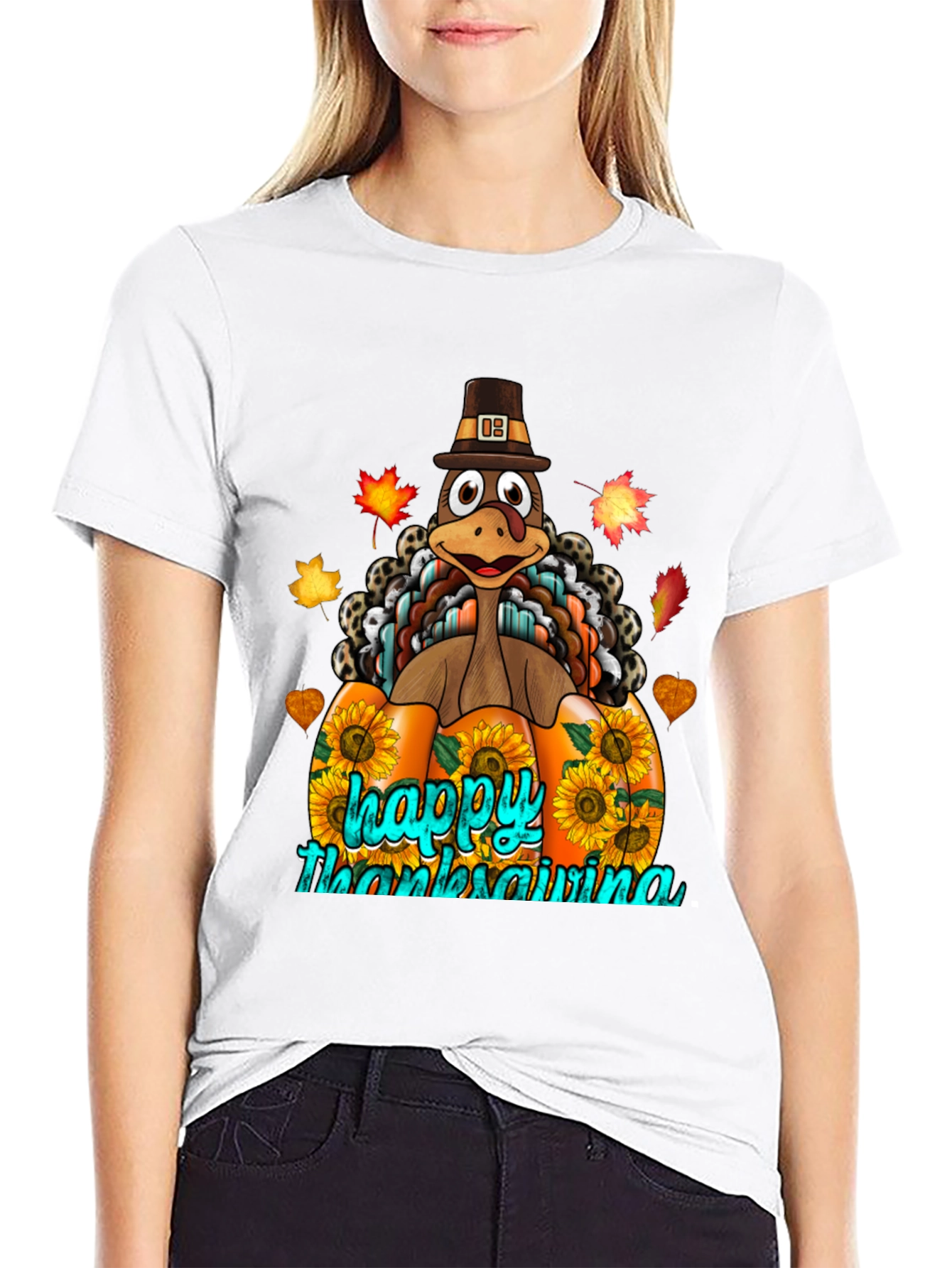 Thanksgiving Turkey Pumpkin Graphic T-Shirt